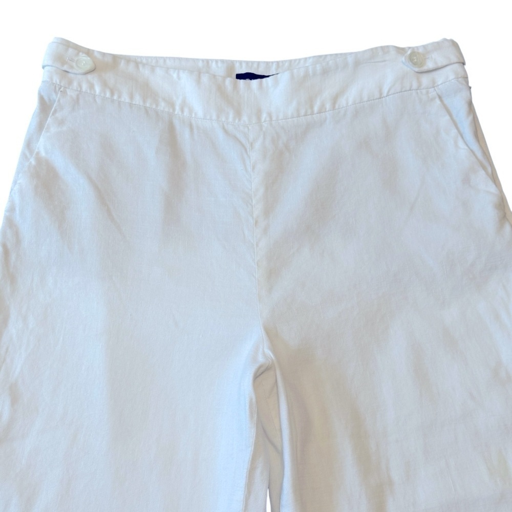 Talbots Linen Blend White Side Zip Button Palazzo Pants Wide Leg 12P #1405 - Picture 4 of 9